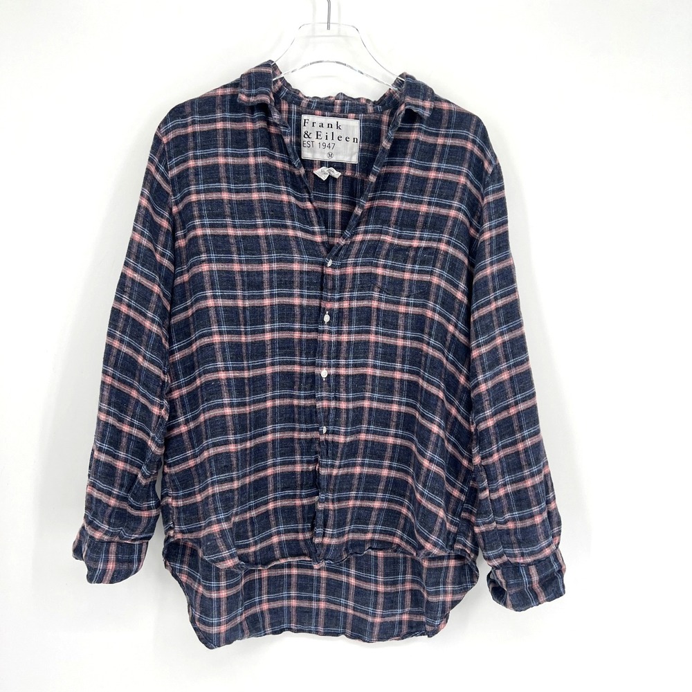 Frank & Eileen Eileen Top Womens M Linen Plaid Purple Western Heritage Classic‎